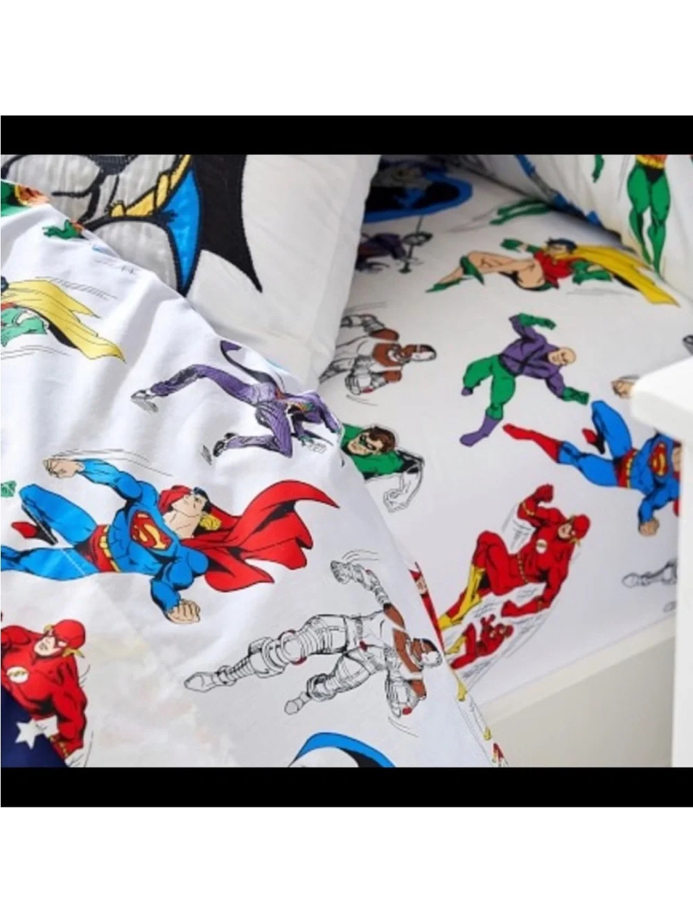 Pottery Barn Kids DC Comic Justice League FULL Flannel Sheets Glow in the Dark